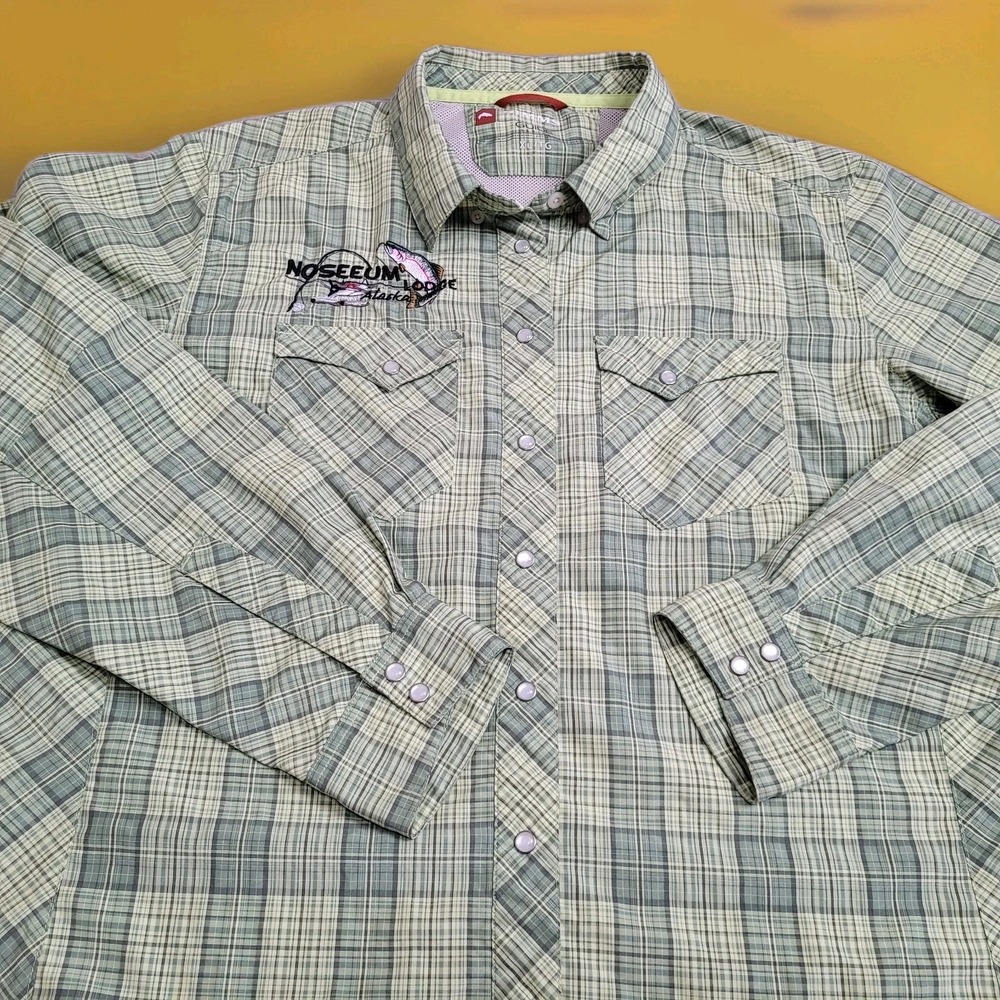 🐟Simms Shirt Womens XL Fishing Guide Series Pearl Snap Vented Roll Tab‎ Sleeve